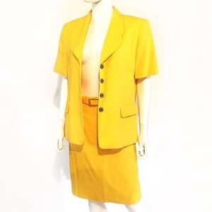 Vintage 1980s bright lemon yellow skirt suit set